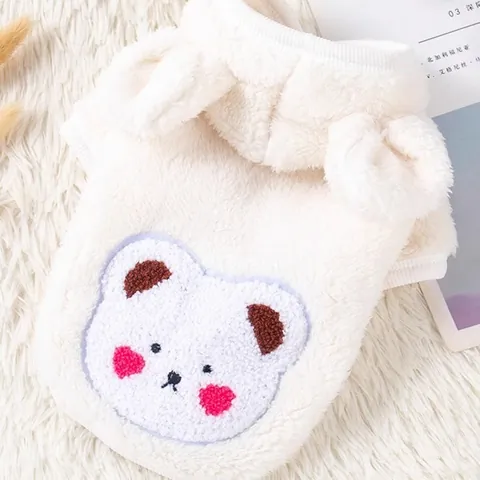 Cute Bear Ears Pet Dog Hoodie Warm Fleece Puppy Sweatshirt For Small Dogs Cats Winter Clothes Bear Face Embroidery Top
