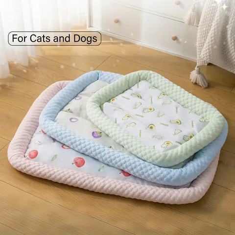 Summer Cooling Pet Mat Ice Silk Breathable Dog Bed Cat Mat Washable Non-slip Soft Fruit Pattern Pet Cooling Pad For Dogs Cats