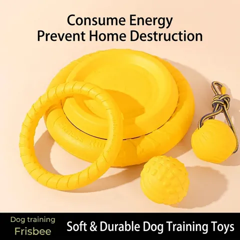 Durable Yellow EVA Dog Toy Interactive Training Pull Ring Floating Frisbee Molar Ball Bite Resistant Boredom Reliever For Dogs