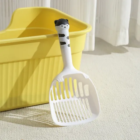 Large Cat Litter Shovel Thickened Sieve Fine Hole Plastic Cat Poop Scooper With Cute Cat Head Handle Pet Cleaning Tool