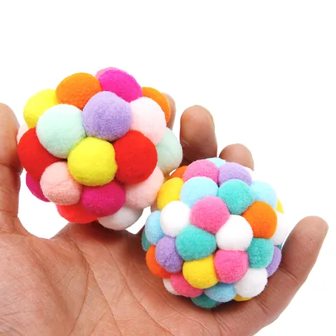 Interactive Colorful Plush Bell Ball Cat Toy Soft Rainbow Pompom Pet Toy For Indoor Cats Kitten Exercise Boredom Relief