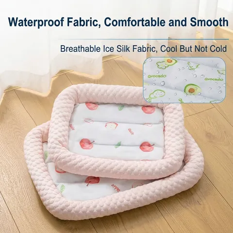Summer Cooling Pet Mat Ice Silk Breathable Dog Bed Cat Mat Washable Non-slip Soft Fruit Pattern Pet Cooling Pad For Dogs Cats