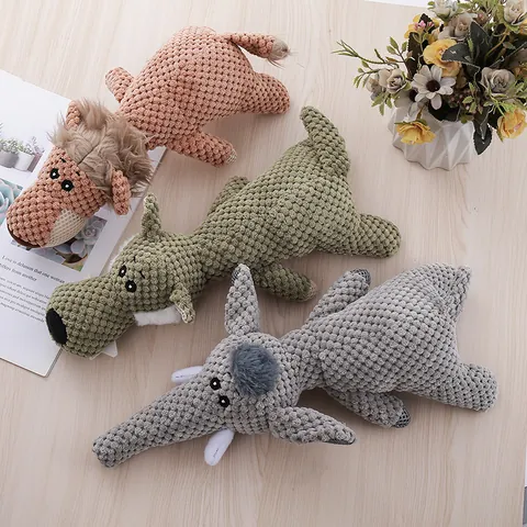 Plush Squeaky Dog Toy Corn Velvet Stuffed Animal Elephant Lion Wolf Teeth Cleaning Interactive Molar Pet Toy For Puppies Dogs