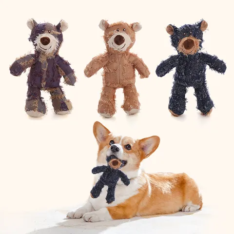 Beggar Bear Plush Dog Squeaky Toy Bite Resistant Molar Chew Toy Interactive Stuffed Animal Pet Supplies For Small Medium Dogs