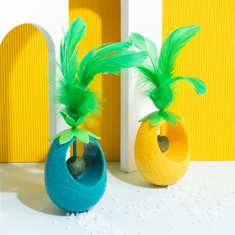 Pineapple Catnip Ball Tumbler Cat Toy With Feather Teaser Interactive Pet Tooth Grinding Silvervine Chew Toy For Cats