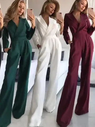 Neuchinesischer Jumpsuit Damen Diagonalrevers Hohe Taille Weites Bein Eleganter Pendler-Jumpsuit Lange Hose Set