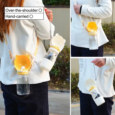 Portable Pet Dog Water Bottle For Travel Bear Ear Design Leak-Proof Outdoor Puppy Cat Drinking Feeder Food Dispenser With Strap