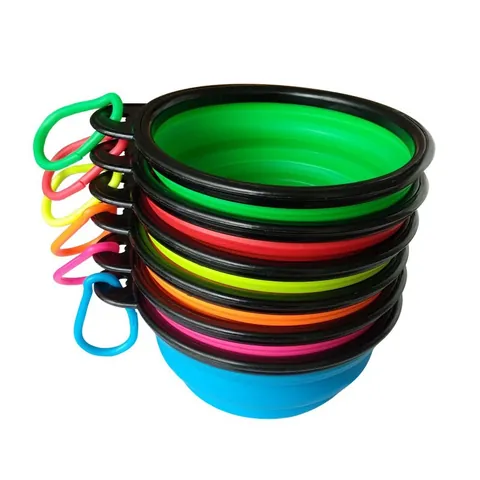 Portable Folding Pet Bowl TPR Collapsible Travel Food Water Bowl With Carabiner For Dogs Cats Outdoor Feeding Supplies