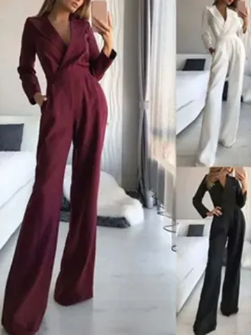 Neuchinesischer Jumpsuit Damen Diagonalrevers Hohe Taille Weites Bein Eleganter Pendler-Jumpsuit Lange Hose Set