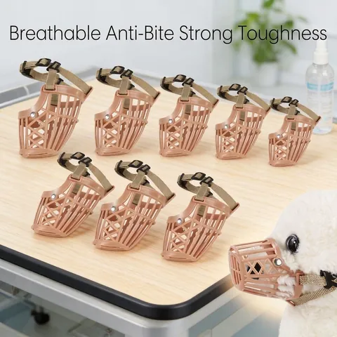 Diverses Tailles Muselière pour Chien en Plastique Style Treillis Anti Morsure Aboiement Muselière Réglable pour Chiens De Petite Moyenne Grande Taille Beige