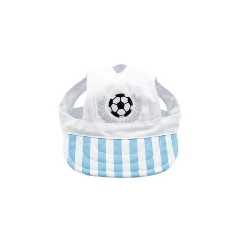 World Cup Themed Pet Soccer Hat with Ear Holes Adjustable Striped Sun Protection Cap for Cats and Small Dogs Sporty Pet Accessory
