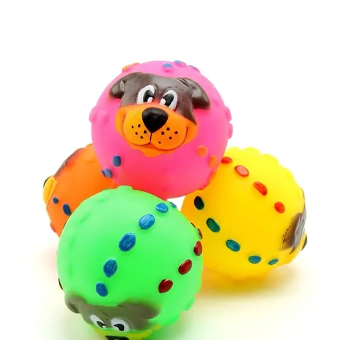 Squeaky Dog Toy Ball Vinyl Cartoon Face Molar Teeth Cleaning Interactive Sound Making Play Ball For Pet Dogs Cats Training