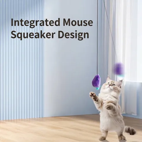 Hanging Squeaky Mouse Cat Toy Interactive Retractable Bouncing Plush Mouse With Feather Self Play Door Hanging Pet Toy
