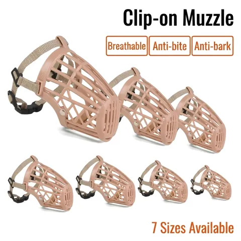 Diverses Tailles Muselière pour Chien en Plastique Style Treillis Anti Morsure Aboiement Muselière Réglable pour Chiens De Petite Moyenne Grande Taille Beige