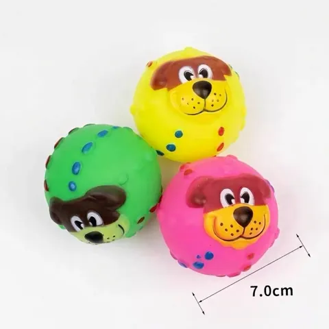 Squeaky Dog Toy Ball Vinyl Cartoon Face Molar Teeth Cleaning Interactive Sound Making Play Ball For Pet Dogs Cats Training