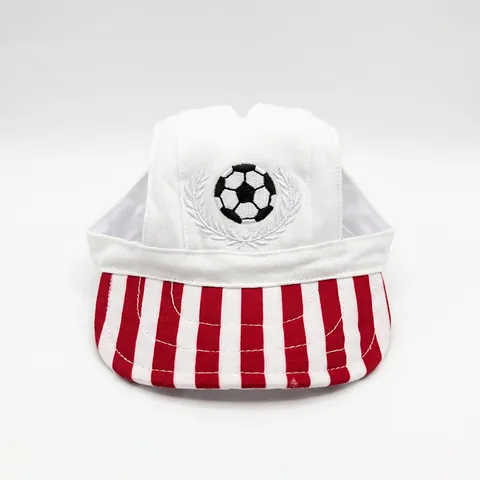 World Cup Themed Pet Soccer Hat with Ear Holes Adjustable Striped Sun Protection Cap for Cats and Small Dogs Sporty Pet Accessory