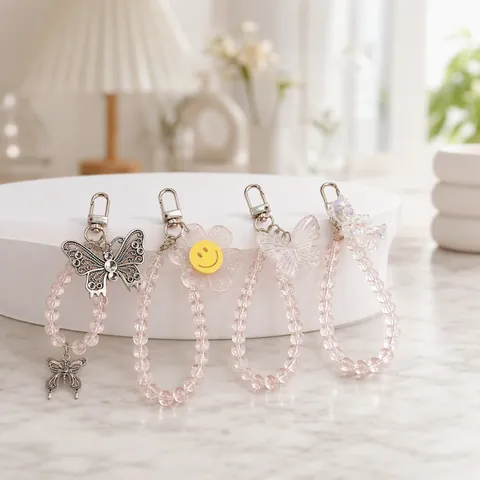 Handgemaakte Kralen Telefoonketting Vlinder Beer Zonnebloem Hanger Tasbedeltje Acryl Kristallen Kralen Sleutelhanger Voor Vrouwen Meisjes Sieraden