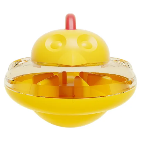 Jouet pour Animaux Forme de Poussin Culbuto Distributeur de Friandises Jouet Interactif Mangeoire Lente pour Chats Chiens Jaune Bleu