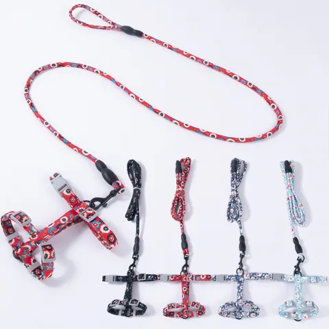 Ensemble Harnais Et Laisse Pour Animaux De Style Japonais Floral Pour Petits Chiens Et Chats Réglable En Forme De H