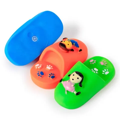 Funny Durable Vinyl Squeaky Pet Dog Toy Cartoon Girl Slipper Shape Teething Chew Toy For Small Medium Dogs Teeth Cleaning Interactive Play