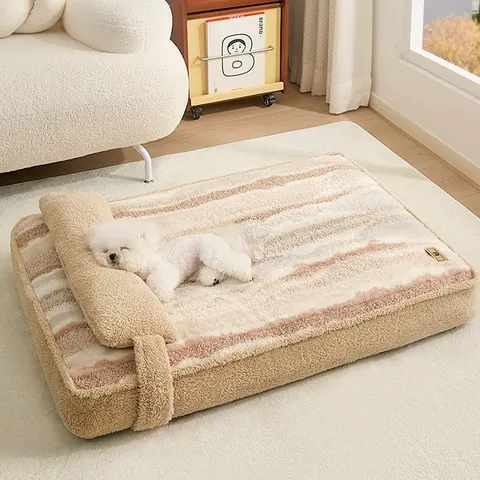 Removable Washable Striped Plush Pet Sofa Bed With Pillow For Medium Small Dogs Cats Soft PP Cotton Warm Winter Cozy Dog Bedding