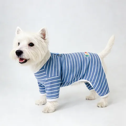 Soft Dralon Striped Pet Jumpsuit Four Legged Dog Pajamas Warm Cat Bodysuit Elastic Puppy Base Layer Clothes For Small Medium Dogs Winter