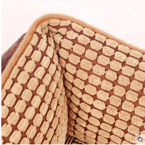 All-Season Rectangular Washable Dog Bed Soft Pet Sofa for Large Medium Small Dogs Brown Faux Leather Waffle Fabric Pet Bed