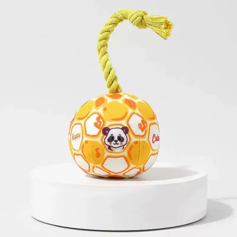 Dog Squeaky Toy Plush Ball with Cotton Rope Bell Teething Toy for Small Medium Dogs Cartoon Animal Pattern Interactive Pet Toy