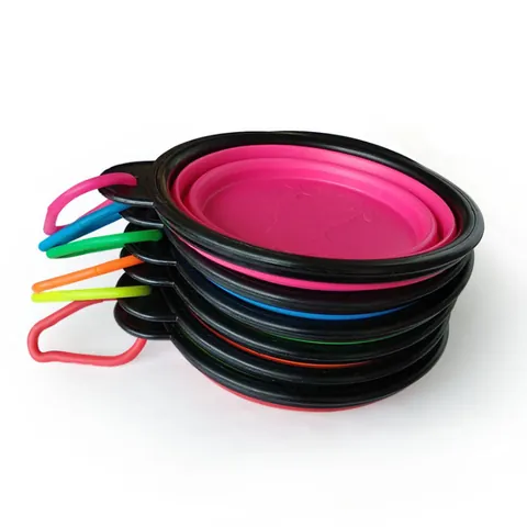 Portable Folding Pet Bowl TPR Collapsible Travel Food Water Bowl With Carabiner For Dogs Cats Outdoor Feeding Supplies