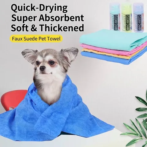 Serviette pour Animaux en Peau de Chamois Synthétique Super Absorbante Séchage Rapide Doux Pour Chiens Chats Avec Seau