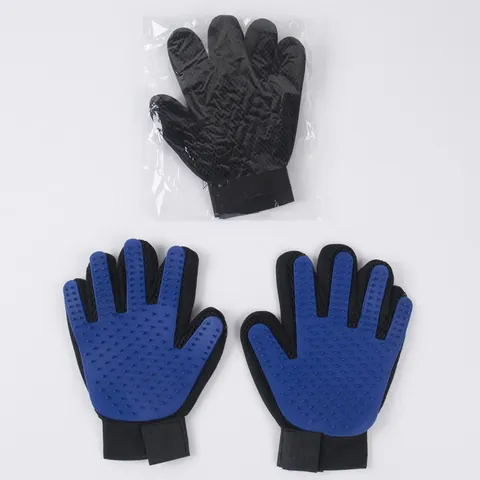 Guante De Silicona Para Aseo De Mascotas Gatos Perros Eliminación De Pelo Cepillo De Masaje Con Correa Ajustable Azul Negro