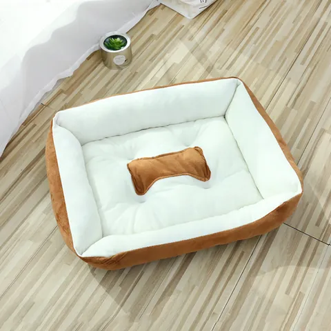 Soft Rectangle Dog Bed With Bone Pillow Four Seasons Universal Washable Pet Nest For Large Medium Small Dogs Cats PP Cotton Filling
