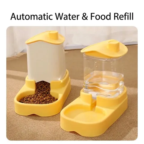 Ensemble Distributeur Automatique de Nourriture et d'Eau Grande Capacité en Polypropylène par Gravité pour Chats et Petits Chiens en Forme de Maison Vaisselle Animaux