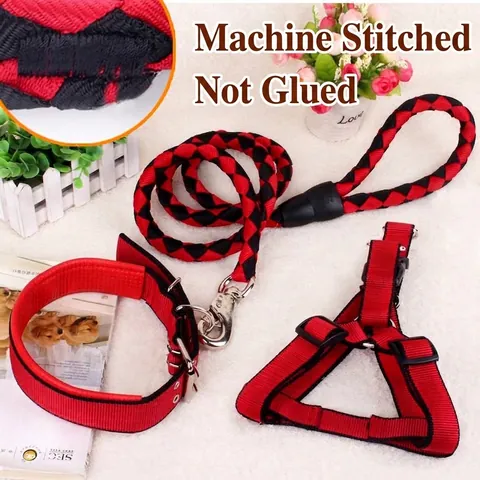 Haltbares Geflochtenes Nylon Hundeleinen Und Brustgeschirr Halsband Set Hochleistungs Haustier Zugseil Für Mittelgroße Große Hunde