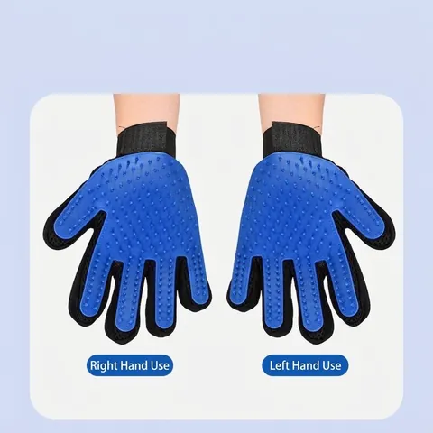 Guante De Silicona Para Aseo De Mascotas Gatos Perros Eliminación De Pelo Cepillo De Masaje Con Correa Ajustable Azul Negro