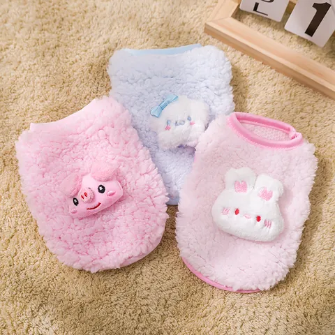 Ultra Small Pet Clothes Cute Cartoon Rabbit Pig Fleece Vest For Kittens Puppies Teacup Dogs Spring Autumn Warm Cat Dog Apparel