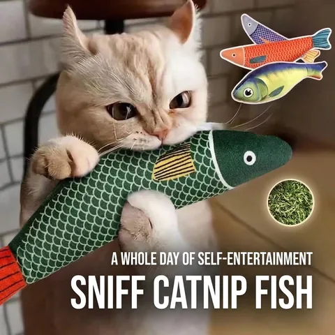 Realistisches Plüsch Fisch Katzenspielzeug Integrierte Katzenminze Glocke Interaktives Kauspielzeug Für Kätzchen Hauskatzen Zahnen Kissen