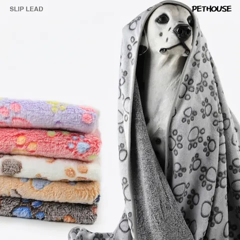 Soft Flannel Pet Blanket Warm Thickened Dog Cat Sleep Mat Cute Paw Print Elephant Pattern Puppy Kitten Nap Rug Bed Cover
