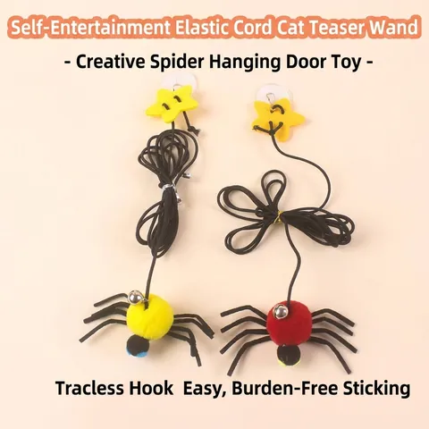 Giocattolo per Gatti da Appendere alla Porta Auto-gioco Bacchetta Interattiva Con Corda Elastica Campanello e Ragno di Peluche Articoli per Animali