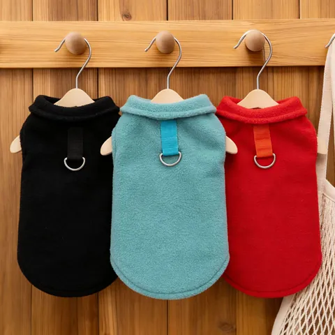 Haustier Hund Polar Fleece Weste Kapuzenpulli Winter Warm Verdickt Einfarbig Kleine Mittlere Hund Welpen Kleidung mit Leine D-Ring