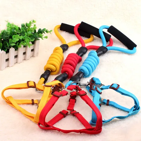 Verstellbares Nylon Haustier Hundeleine Geschirr Halsband Set Gepolsterter Griff Elastischer Puffer Geflochtenes Zugseil Für Hunde