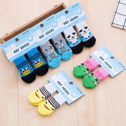 Polyester Knitted Pet Socks For Dogs And Cats Cartoon Pattern Non Skid Protective Warm Dog Leg Warmers For Indoor Outdoor Everyday Use
