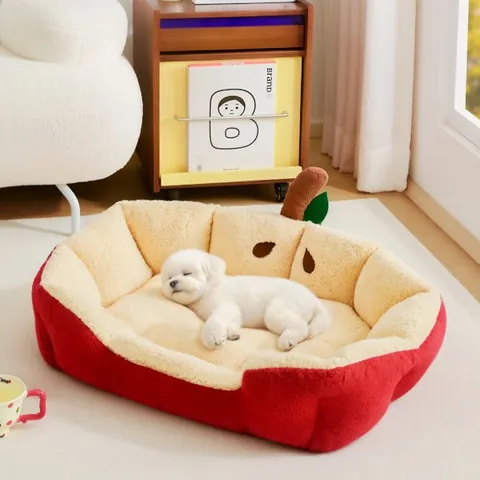 Creatief Appelvormig Huisdierbed Voor Kleine Honden En Katten Warm Pluche Zacht Fleece Nest Met Dikke PP Katoenen Vulling Winterhuis