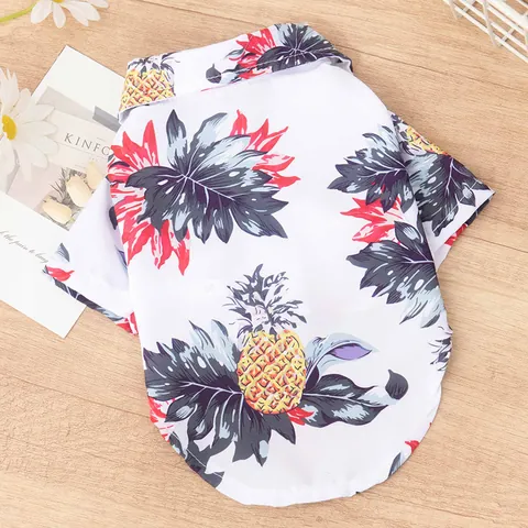 Summer Pet Hawaiian Shirt Tropical Pineapple Coconut Tree Print Polyester Breathable Beach Clothes For Small Medium Dogs Cats