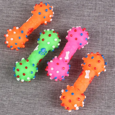 Pet Vinyl Squeaky Dumbbell Toy Spiked Molar Teeth Cleaning Chew Toy For Small Medium Dogs Boredom Relief Pet Toy