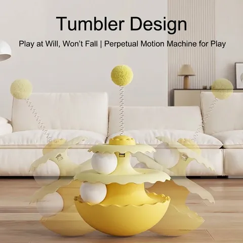 Interactive Cat Tumbler Toy With Spring Plush Ball And Multi-Layer Track Rolling Balls For Boredom Relief Exercise Pet Supplies
