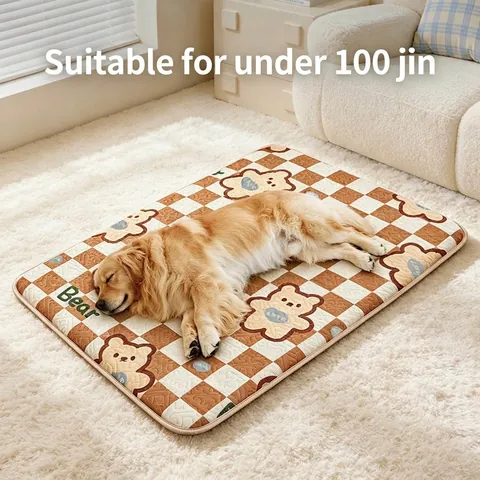 Kühlende Haustiermatte Atmungsaktives Hundebett Kissen Für Große Hunde Weich Polyester Schwamm Gesteppt Waschbar Sommer Schlafmatte Schachbrett Bär