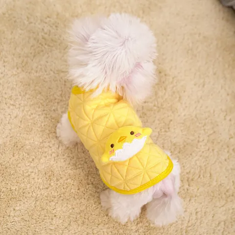 Chaleco Acolchado para Cachorros y Gatitos de Poliéster Cálido Otoño Invierno Parche de Dibujos Animados Pollito Pato Abeja para Perro Gato Teacup Amarillo