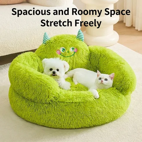 Monster Shape Semi-Enclosed Dog Bed Long Plush Warm Pet Sofa Bed Washable Safe Sleeping Mat For Small Medium Dogs Cats