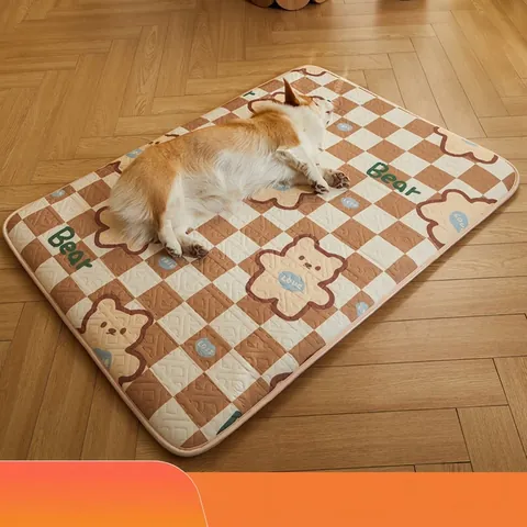 Kühlende Haustiermatte Atmungsaktives Hundebett Kissen Für Große Hunde Weich Polyester Schwamm Gesteppt Waschbar Sommer Schlafmatte Schachbrett Bär